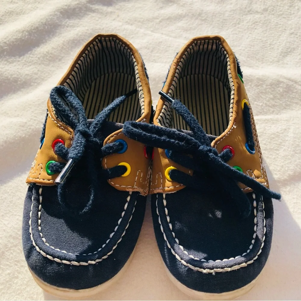 Kids Boat Shoes - Navy and Tan